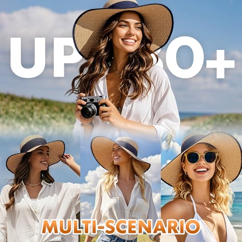 Barelove Sun Straw Hat Wide Brim Shape Hat with UPF 80+, Packable Foldable Floppy Summer Beach Hat for Women Men - color: Khaki - Wide Wrap
