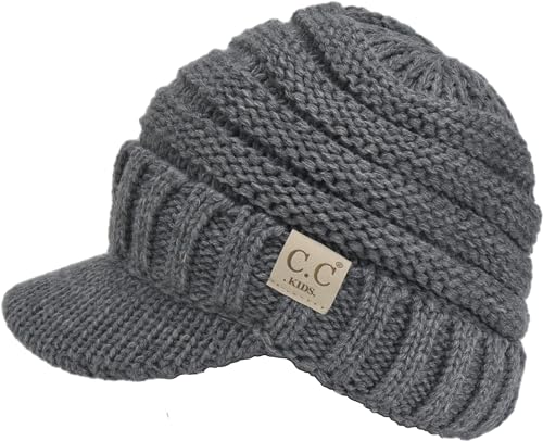 C.C Beanie for Toddler Trendy Warm Oversized Chunky Soft Oversized Ribbed Slouchy Knit Hat with Visor Brim - color: Light Melange Grey