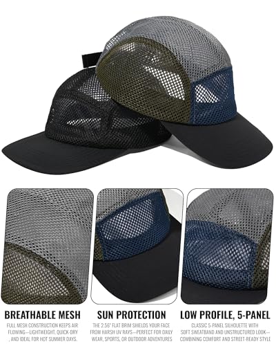 CLAPE Mesh 5 Panel Cap Flat Bill Dad Hat Quick Dry Baseball Cap Cooling Sports Hat Unstructured Trucker Cap Hiphop Dad Hat - color: Wbqw241-gray