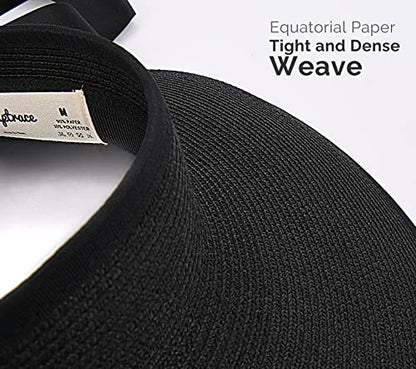 Camptrace Women's Straw Sun Visor Hat UPF Wide Shade Ponytail Summer Hat - color: Black