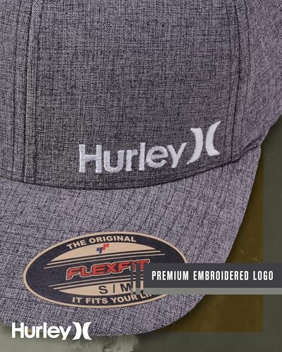 Hurley Mens Baseball Cap Moisture-Wicking Flexfit Curved Bill Fitted Hat - color: Light Grey, size: Large-X-Large