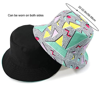 Unisex Bucket Hat Summer UPF 50+ Sun Protection Outdoor Beach Fishing Travel Hiking Hat - color: Retro 80s 90s Geometric