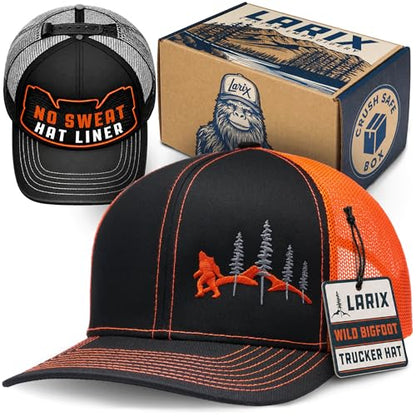 LARIX Trucker Hat Men - Snapback Cap with Breatheable Mesh Back, Hats for men, Mens Hat, Mens Trucker Hats - color: Black Orange (Wb)