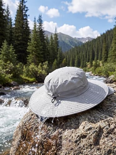 Home Prefer UPF 50+ Wide Brim Sun Hats with Neck Flap Sun Protection Hat for Men Women Gardening Fishing Summer Bucket Hat - color: Light Grey