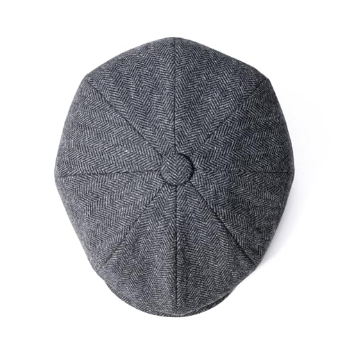 Men Wool Blend 8 Panel Newsboy Cap - color: Herringbone Grey, size: 7 7/8