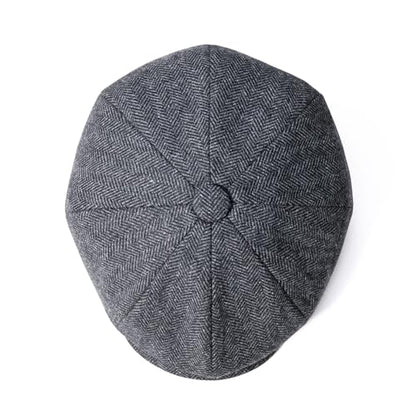 Men Wool Blend 8 Panel Newsboy Cap - color: Herringbone Grey, size: 7 1/8