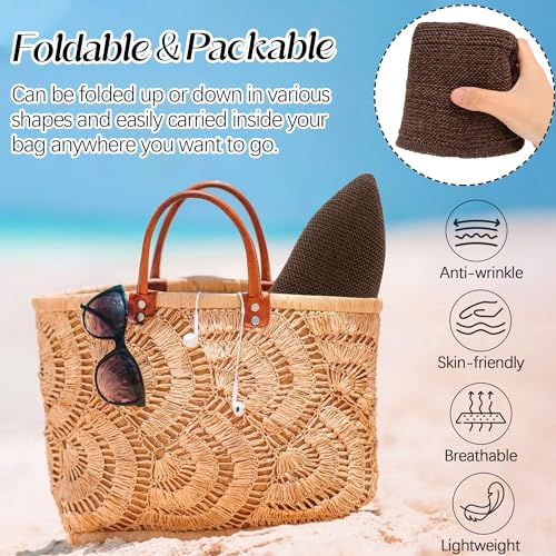 Babalet Mesh Woven Bucket Sun Hats for Women Floppy Wide Brim Beach Bucket Hat Foldable Lightweight UV Protection Summer Cap - color: Coffee