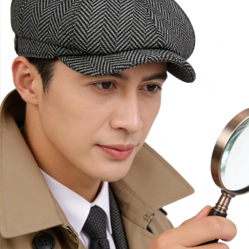 Women Classic Herringbone Newsboy Flat Cap 20s-Gatsby Tweed Ivy Cabbie Hat Golf Hunting Hats for Men Medium