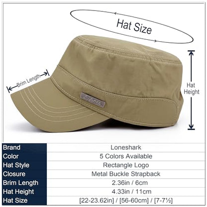 Loneshark Water Resistant Military Hat Quick Dry Cadet Cap Army Flat Top - color: Rectangle-logo-khaki