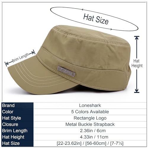 Loneshark Water Resistant Military Hat Quick Dry Cadet Cap Army Flat Top - color: Rectangle-logo-khaki