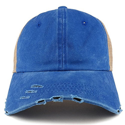 Trendy Apparel Shop Pigment Dyed Front Mesh Back Frayed Bill Trucker Cap - color: Royal