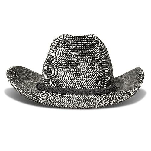 Lucky Brand Women's Straw Cowboy Hat | Rope Design | Western | Style | Fashion | Sun Protection | Breathable - color: Grey