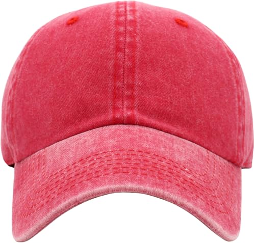 KBETHOS Classic Unisex Cotton Adjustable Low Crown Baseball Cap – Plain Dad Hat - color: Red Pigment Dyed (1 Pack)