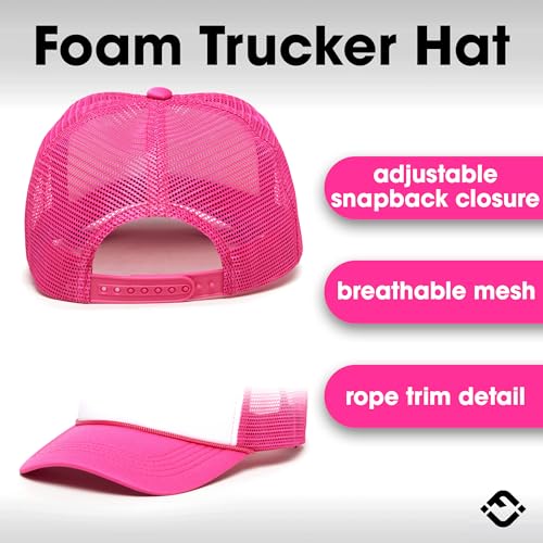 Funky Junque Blank Mesh Foam Lightweight Snapback Trucker Hat - color: 3 Pack - White/Hot Pink (All)