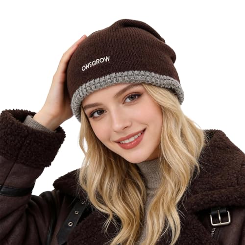 Slouchy Knit Beanies Winter Hats for Women Men Soft Warm Slouch Cuffed Skullcap Knitted Beanie Cap Stocking Hats - color: Mg-zzm25106-brown