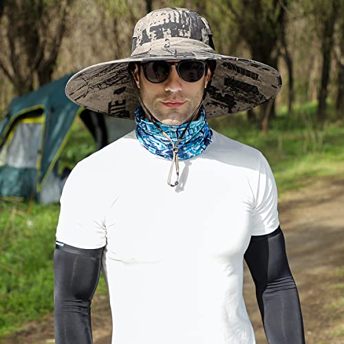 HUAMULAN Men Women 6" Wide Brim Sun Protection Hat Summer Fishing Hats - color: Hn005-kaqi-smo