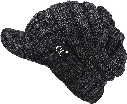 C.C Trendy Warm Oversized Chunky Soft Oversized Ribbed Slouchy Knit Hat with Visor Brim - color: Black / Charcoal