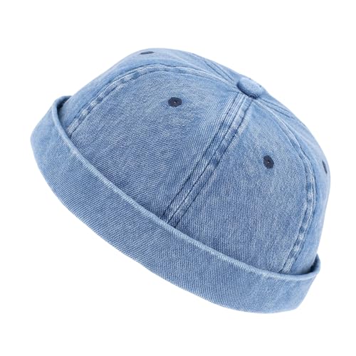 Brimless Caps for Men, Vintage Denim Hat, Rolled Cuff Docker Brimless Hat Sailor Beanie for Hip Hop Dancing Watch Cap