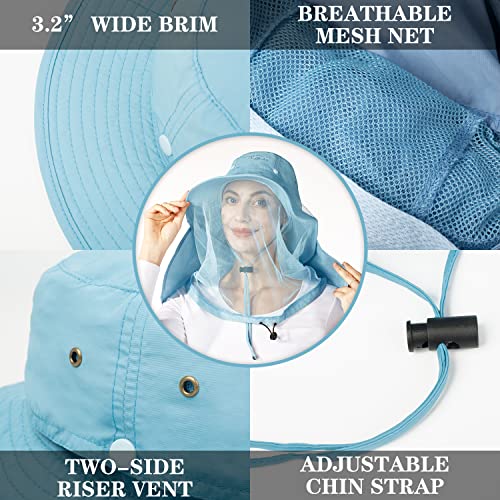 Palmyth Head Net Hat, Sun Hat Safari Hat - color: Airy Blue