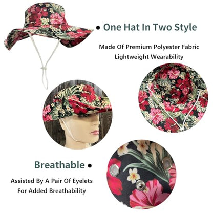 Funny Sun Hat for Men Women Wide Brim Bucket Hat Hiking Boonie Hat Summer Beach Fishing Caps - color: Tropical Flower Palm