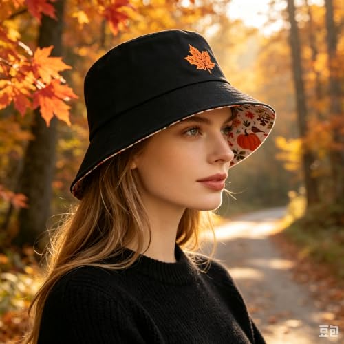 Summer Reversible Bucket Hat - Packable Cute Pineapple Sun Hat for Beach, Golf, Fishing, Travel, Outdoor for Women Men - color: Fall