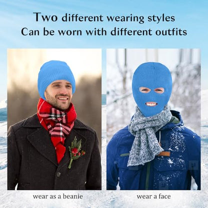 3 Hole Ski Mask, Knitted Balaclava Face Mask, Winter Full Face Mask Cover for Winter Outdoor Sports - color: Blue