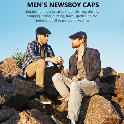 meioro Men's Cotton Newsboy Hat Adjustable Tweed Flat Cap for Men - color: Navy