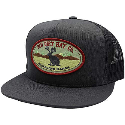 Red Dirt Hat Company Wildlife Hat | 5-Panel Western Adjustable Snapback Cap - color: Jackalope - Charcoal/Grey