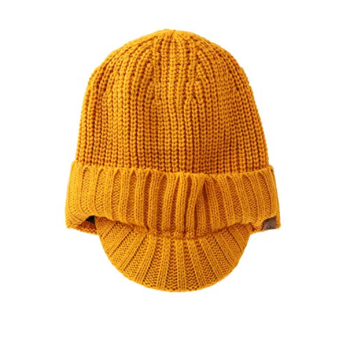 Home Prefer Men's Winter Hat Thick Knit Beanie Cap with Visor Newsboy Beanie Hat - color: Golden Yellow