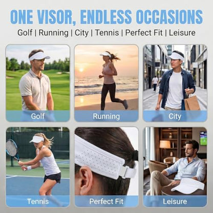 Sun Visors for Women Men Adjustable Folding Cap Running Golf Tennis - color: White