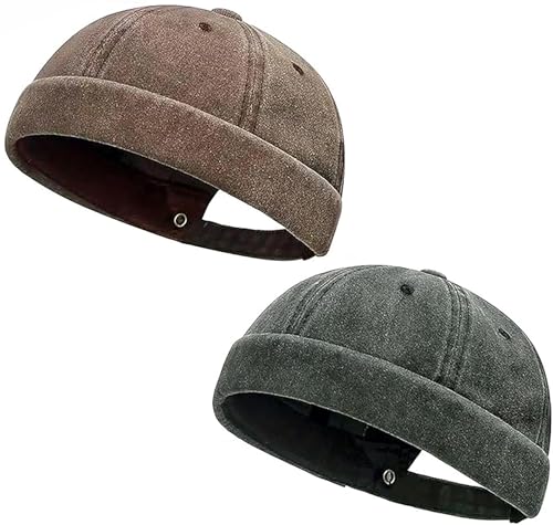Initlove Docker Hat for Men Vintage Brimless Sailor Hat Beanie Cap - color: Coffee + Green
