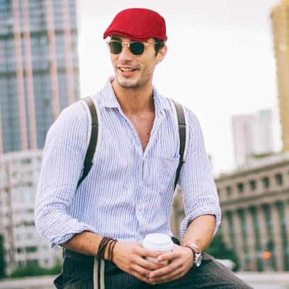 Xinveen Men's Mesh Cap Breathable Summer Newsboy Hat Adjustable Beret Ivy Cap Irish Cabbie Driving Hunting Hats - color: Red