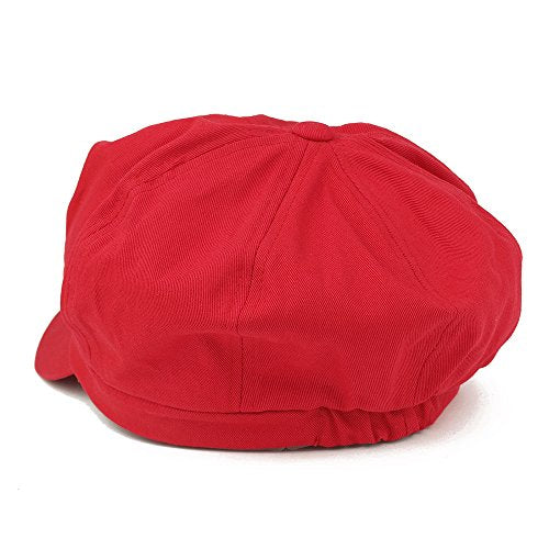 Women's Lightweight 100% Cotton Soft Fit Newsboy Cap with Elastic Back - color: Red