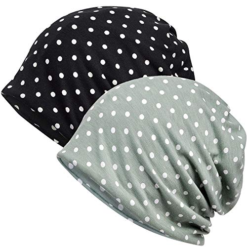 XYIYI Womens Chemo Headwear Hats Cotton Slouchy Beanie Cap Scarf - color: 2pcs Dot Plot-k