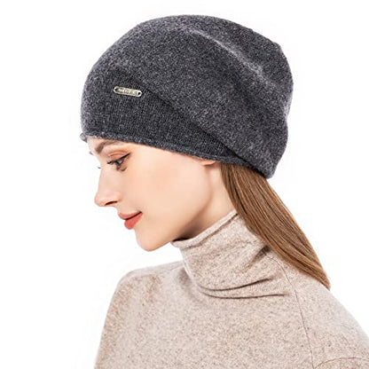 Knit Slouchy Beanie Hats for Women Cashmere Ski Cap Knitted Wool Soft Warm Winter Hat - color: A04-dark Grey