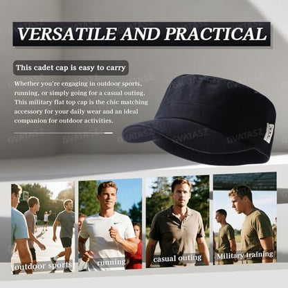 Men's Cadet Army Cap Military Style Adjustable Flat Top Cap Short Brim Baseball Hat for Men Trendy Umpire Sun Hats - color: Mg-jm2562-black