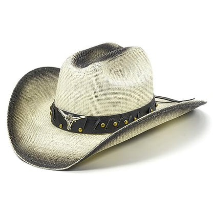 FLUFFY SENSE. Cowboy Hat for Women and Men - Straw Cattleman Crease Western Hats with Upgrade 4 inches Shapeable Wide Brim - color: Vanilla White