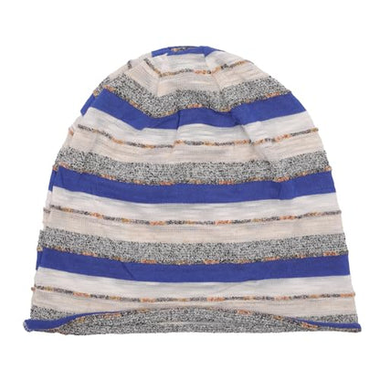 ZLYC Cotton Thin Slouchy Beanie Hat for Men Women Stretch Skull Cap - color: Stripes Blue, size: One Size