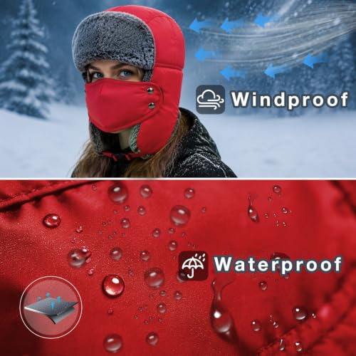 mysuntown Warm Winter Hats for Women Men with Ear Flaps for Cold Weather - color: Bright Red