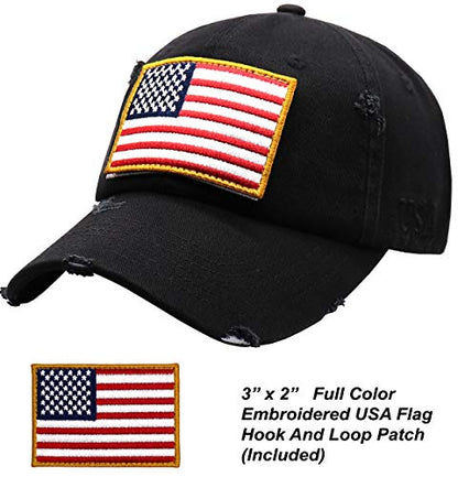 Antourage American Flag Unisex Baseball Hat for Men and Women | USA Flag Mesh Snapback Cap with 2 Patriotic Patches - color: (17) Black/White