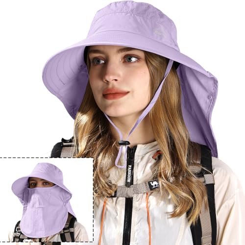 Rosoz Sun Hat for Men Women with Neck Flap& Removable Face Cover Wide Brim - color: 1pack-purple