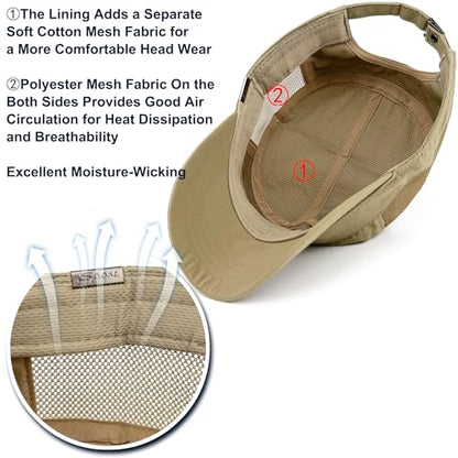 Loneshark Water Resistant Military Hat Quick Dry Cadet Cap Army Flat Top - color: Sport-logo-w-mesh-khaki