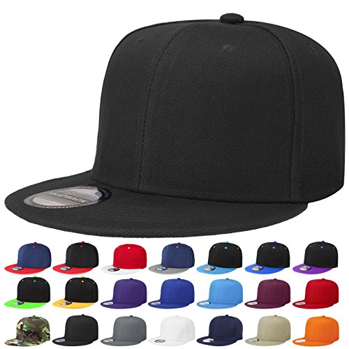 Classic Snapback Hat Cap Hip Hop Style Flat Bill Blank Solid Color Adjustable Size - color: 1pc Black.
