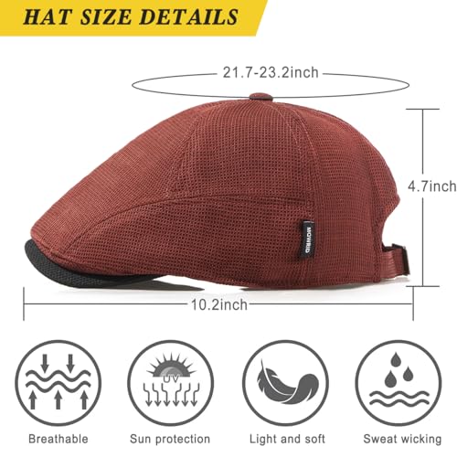 Xinveen British Retro Newsboy Hat Breathable Painter Hat Adjustment Beret Ivy Cap Irish Cabbie Driving Hunting Hats - color: Wine Red