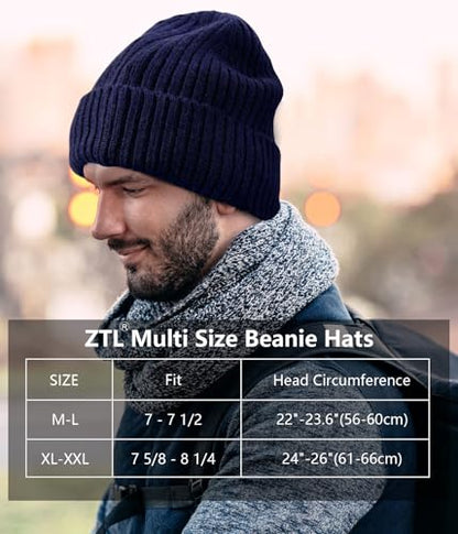 ZTL M/L/XL/XXL Merino Wool Beanie for Men Women, Fleece Lined Large Winter Hat, Big Knitted Cuffed Beanie Ski Skull Cap - color: Navy Blue, size: Medium-Large