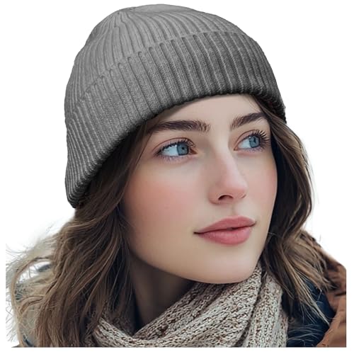 Croogo Knit Beanie Hat Fisherman Ski Caps Fall Winter Warm Knitted Ribbed Cuffed Skull Cap Slouchy Toboggan Cap for Men Women - color: Kh43-gray