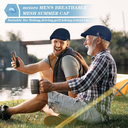 meioro Mens Breathable Mesh Summer Hat Adjustable Flat Cap Newsboy Beret Ivy Cap Irish Cabbie Fishing Hats - color: Navy