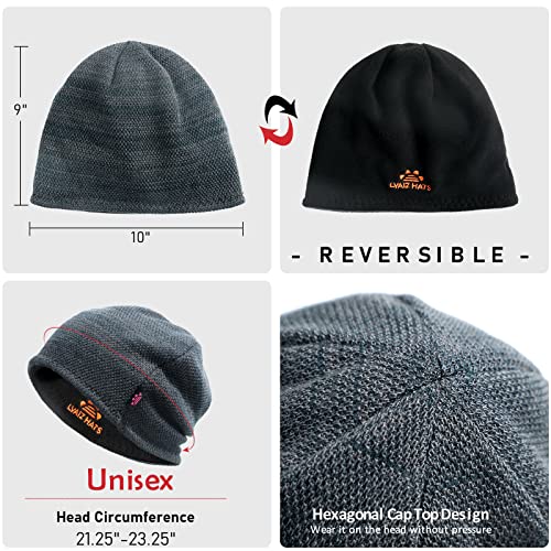 Lvaiz Winter Beanie for Men Women Warm Fleece Lined Reversible Skull Cap - color: Mixed Black