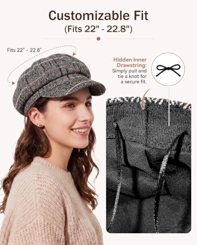 American Trends Newsboy Hats for Women Baker Boy Cap Fall Winter Beret - color: Grey Plaid