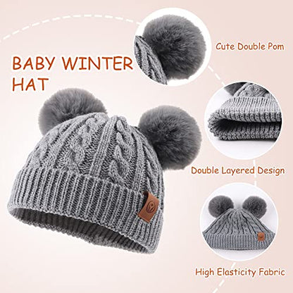 Yuoahcn Kids Winter Beanie Hat Scarf Gloves Set Knit Warm Toddler Winter Cap Gloves Neck Warmer for Boys Girls 1-8 Year - color: Grey